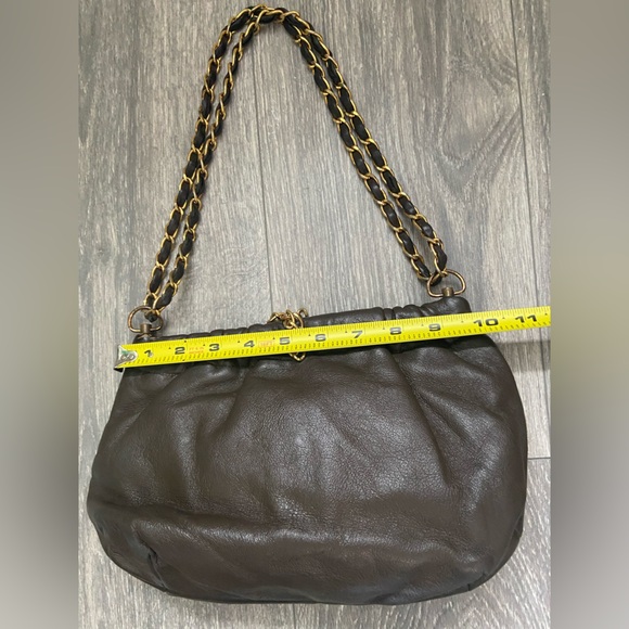 Vintage Dark Brown Genuine Leather Morris M. Handbag with Gold Chain - Picture 15 of 16